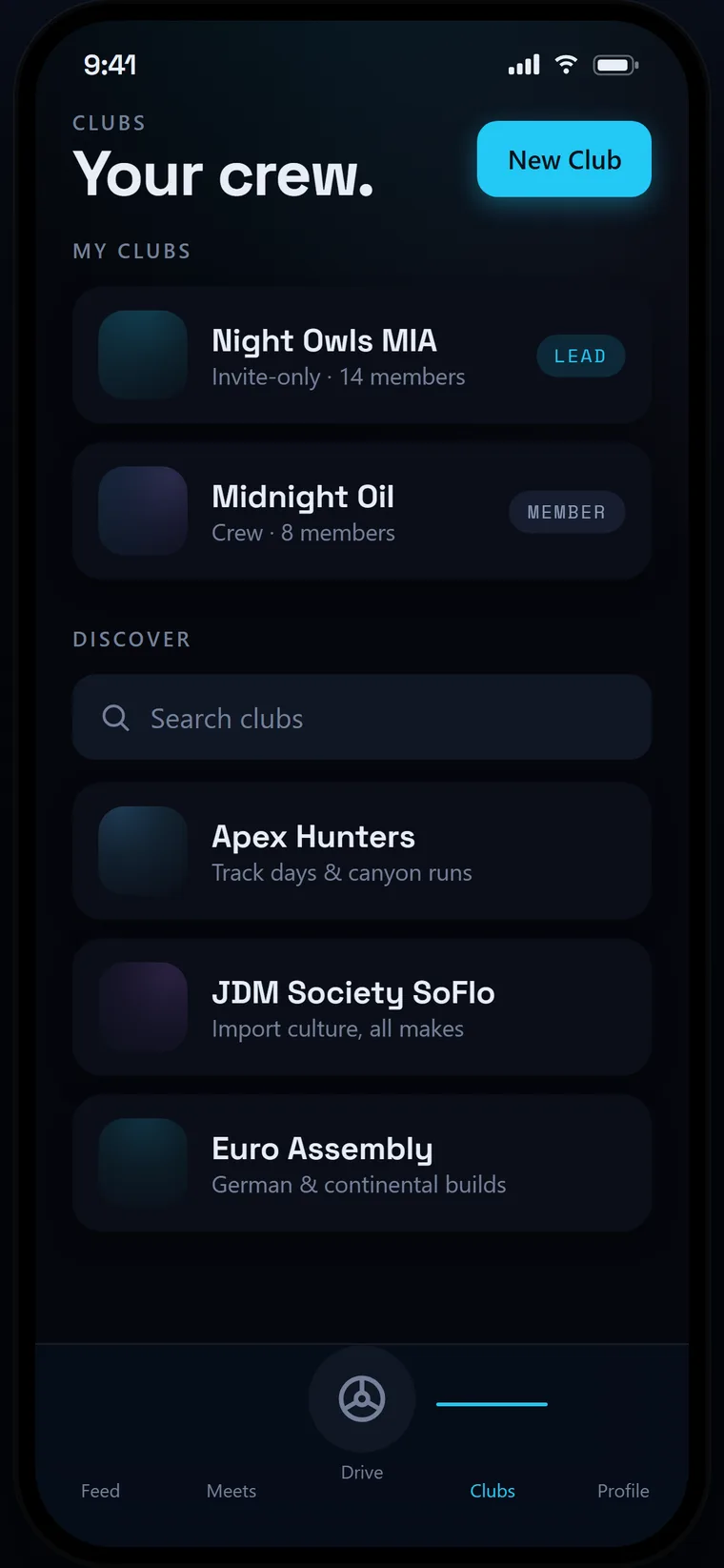 Formation Clubs screen